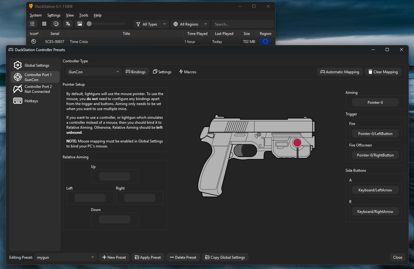 DuckStation GunCon controller preset