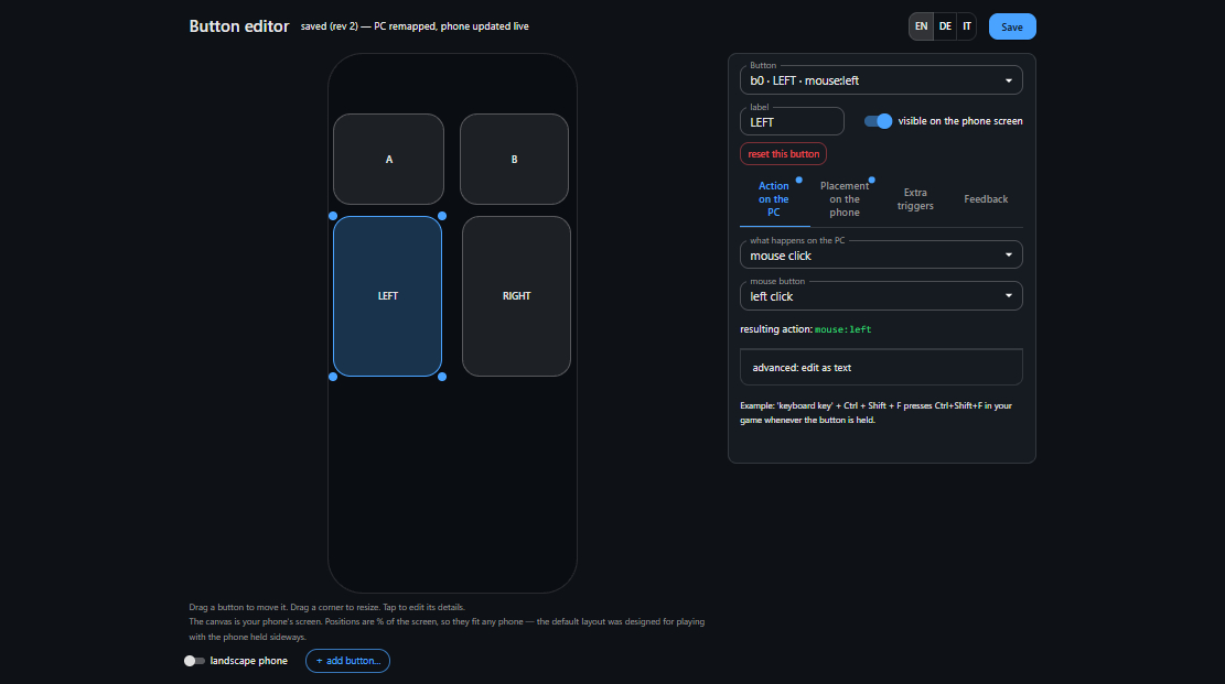 LEFT button: mouse click, left click