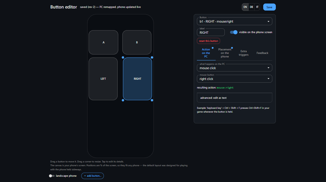 RIGHT button: mouse click, right click